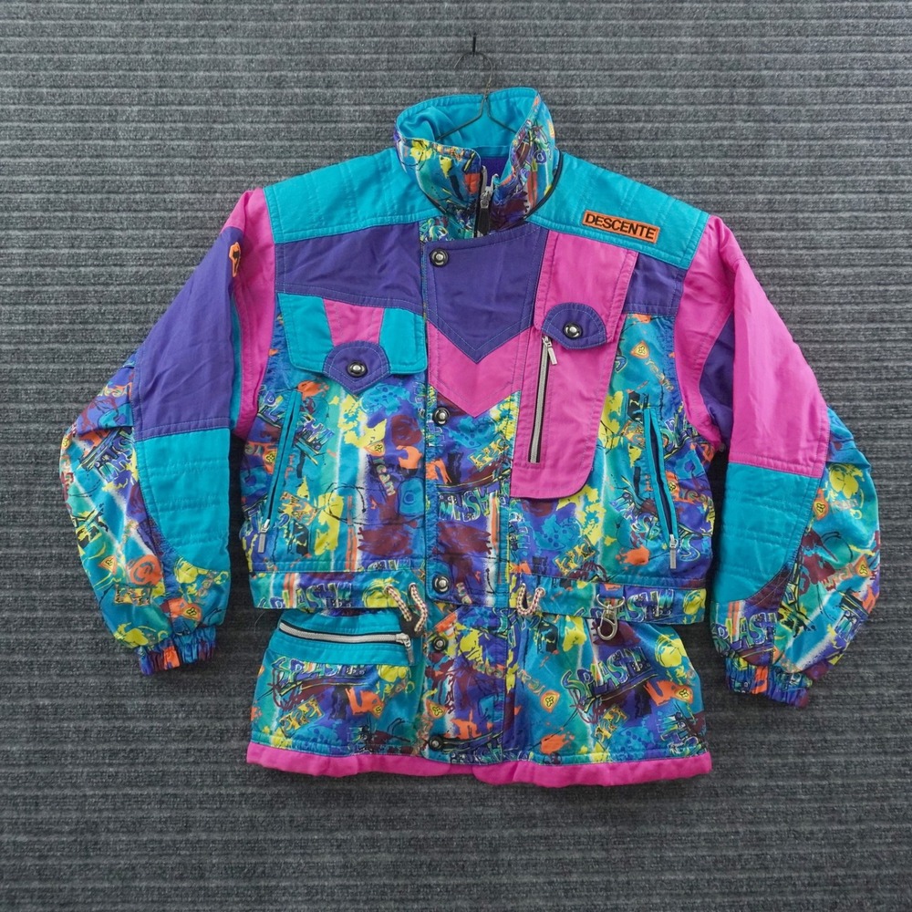 Vintage 90s Descente Ski Jacket Mens L Multicolor Abstract Neon Colorblock